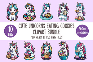 Cute Unicorns With Cookies Clipart