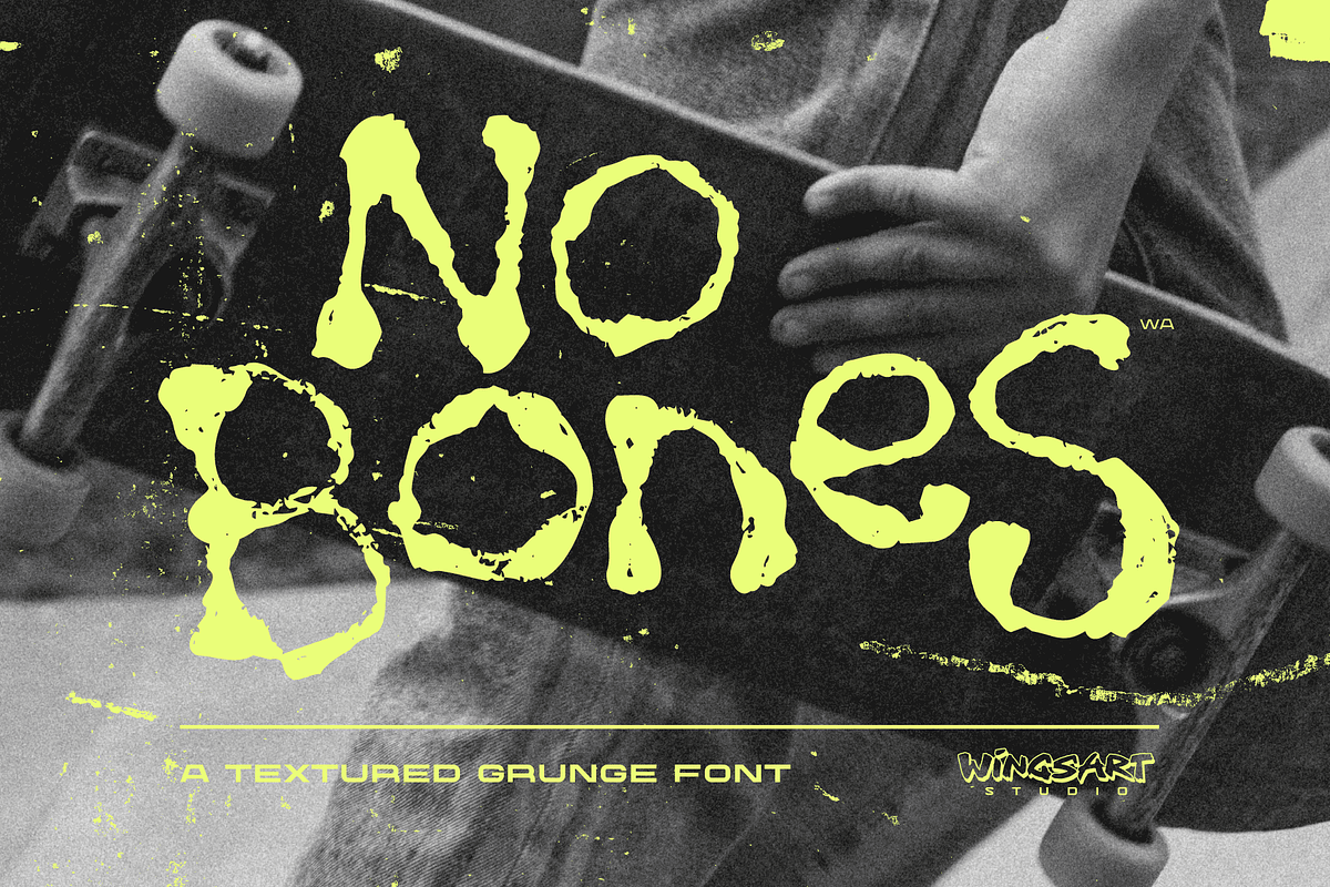 No Bones - A Textured Grunge Font, a Handwritten Font by Wingsart Studio (Photo 1 of 12)