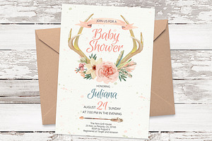 Antlers watercolor card template 21