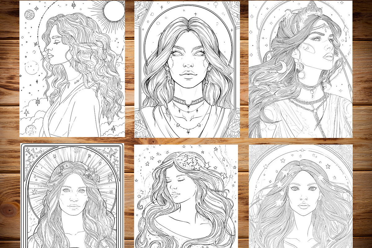 Celestial Tarot Card Coloring Pages, a Print Template by LA Design (Photo 3 of 10)