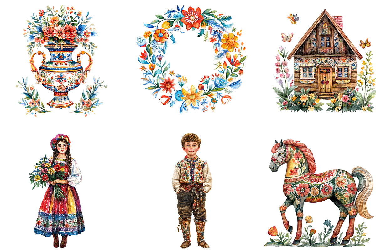 Watercolor Slavic Folk Clipart, an Illustration by Designking (Photo 4 of 5)