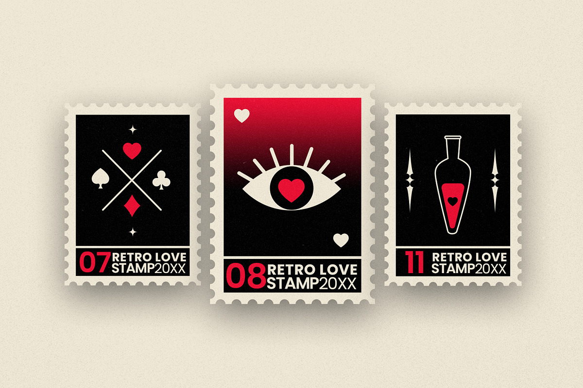 12 Retro Love Stamps, an Object Graphic by Parisa-Artstudio (Photo 2 of 4)