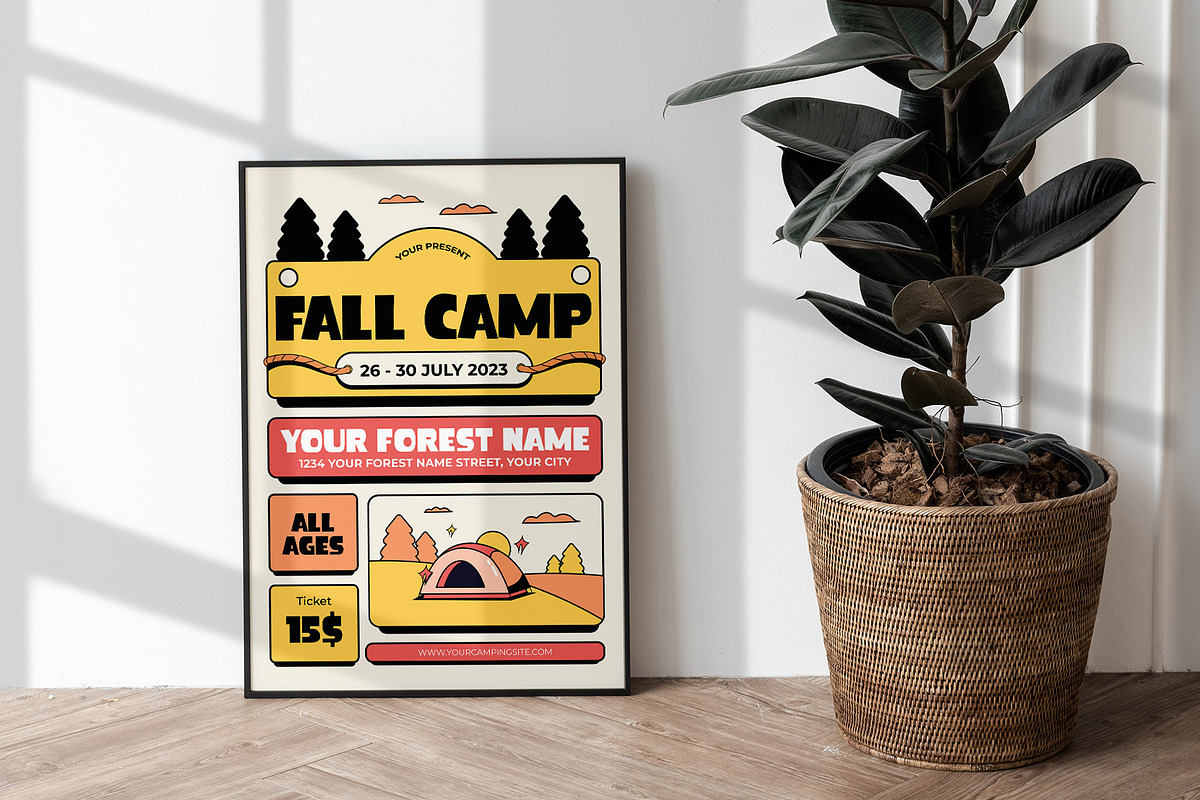Retro Fall Camp Flyer Template, a Flyer Template by Tiptop Graphic