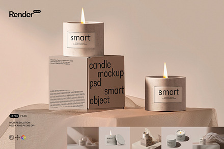 Candle and Box Mockup Set, a Packaging Mockup by Renderteam