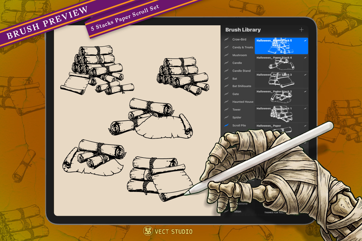 10 Paper Scroll Stamp Brushes, a Brush Add-On by vectstudio (Photo 3 of 10)