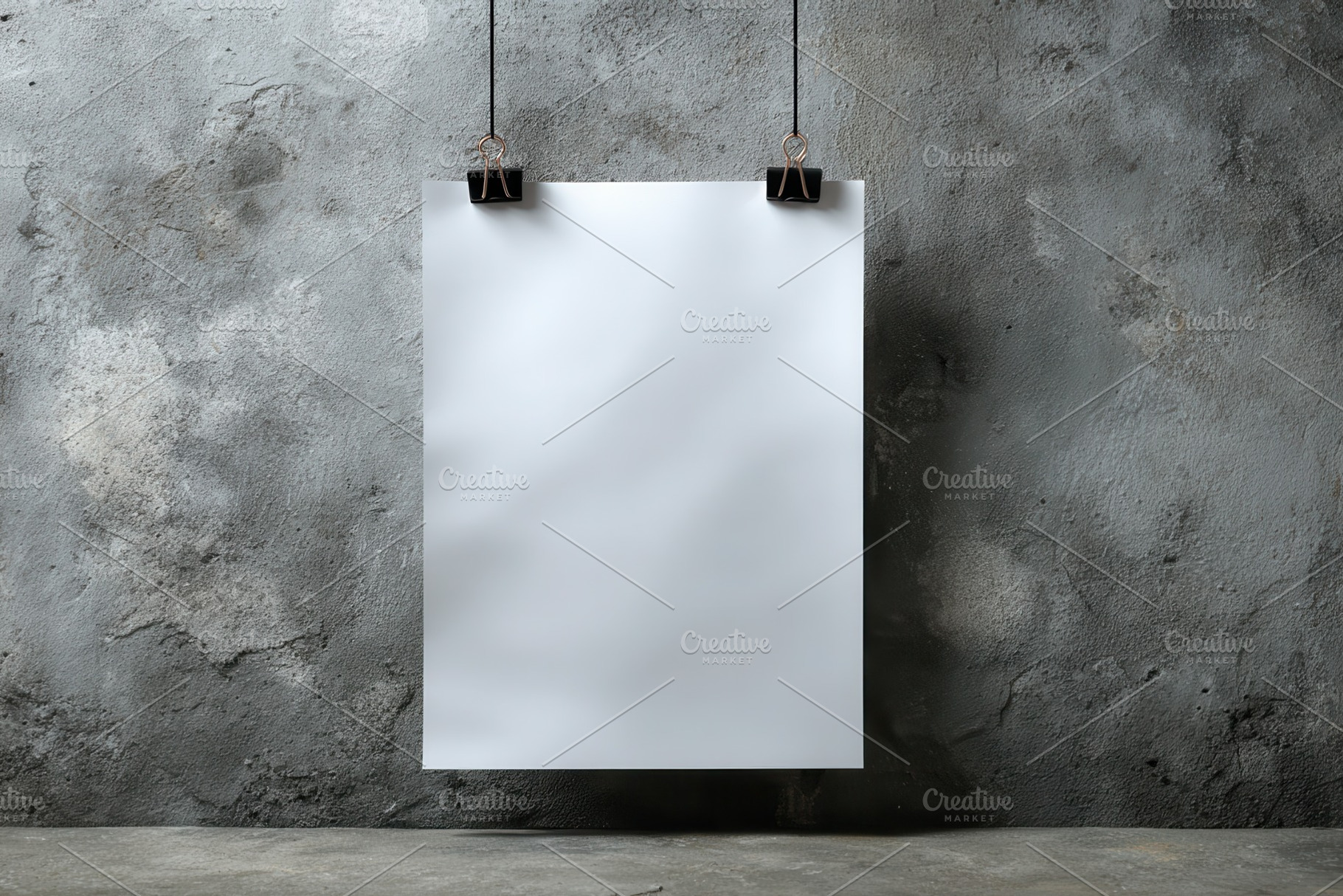 Blank white poster hanging on grunge, a Photo by Pixeness Studio