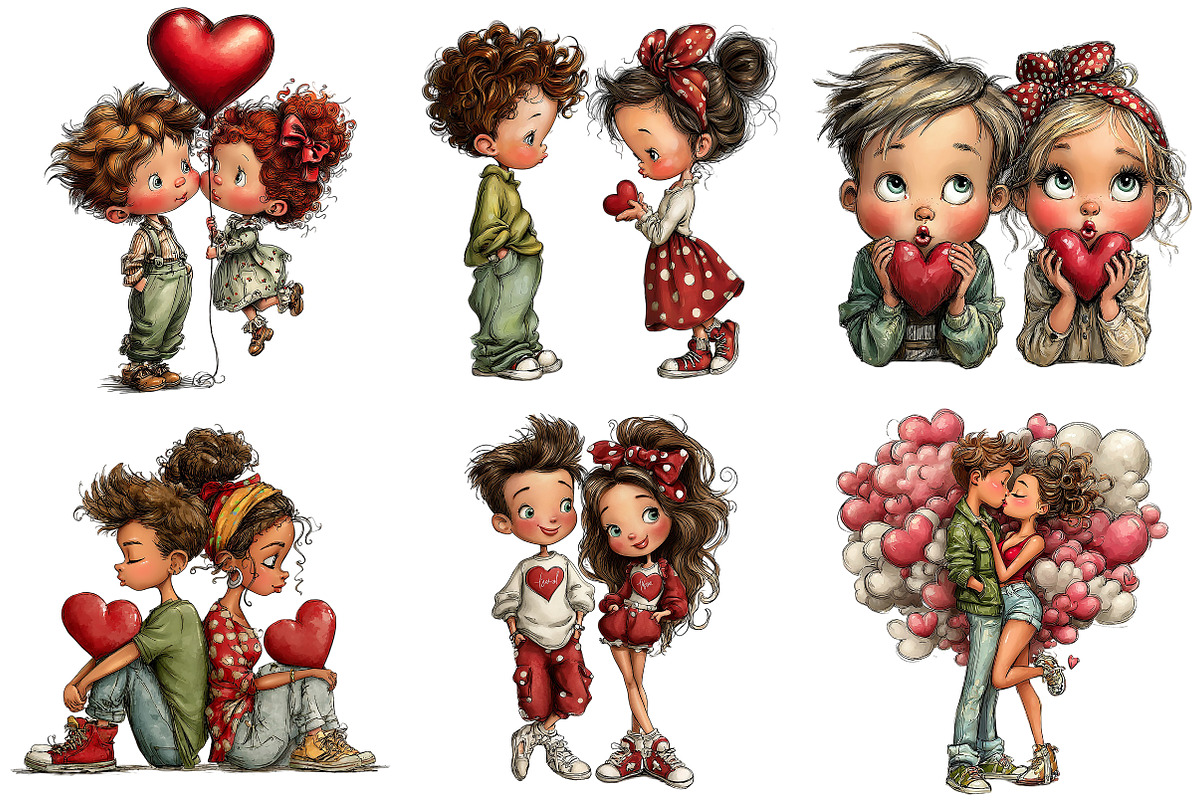 Whimsical Romantic Lovers Clipart, an Illustration by Craft Nest (Photo 4 of 8)