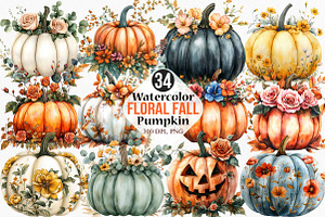 Floral Fall Pumpkin Clipart, an Illustration by Canvas Craft