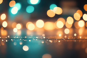 Colorful bokeh lights on wet surface, a Photo by Beautiful things