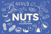 NUTS LINE ART SET (15+ elements), a Food Illustration by Bonfloret Studio (Thumbnail 1 of 10)