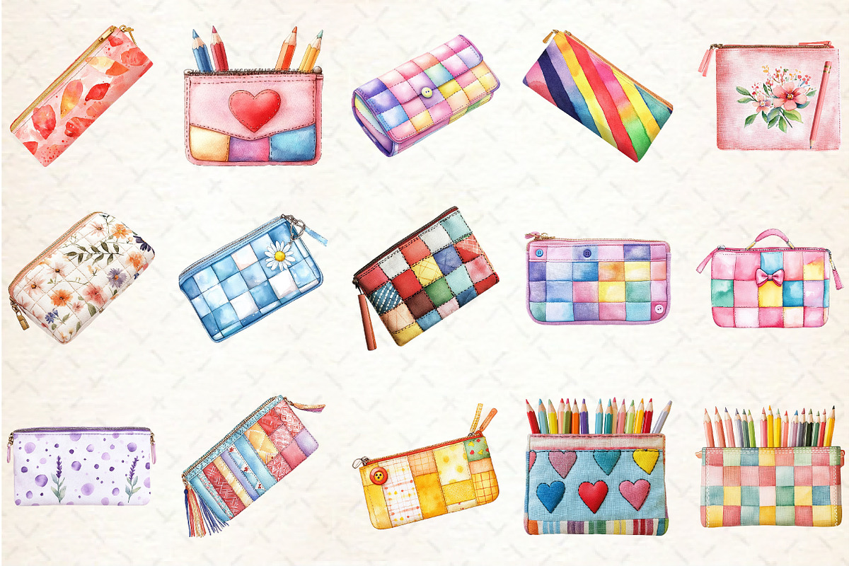 Patchwork Pencil Bag Clipart, an Illustration by Rose Art (Photo 3 of 3)