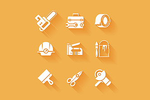 Flat Construction And Tools Icon Set