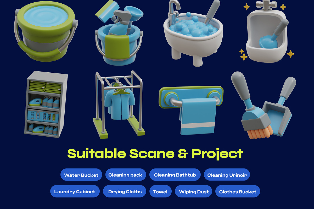 Cleaning & Housekeeping 3D Icon Set, an Environmental 3D Model by orenjidesign (Photo 4 of 8)