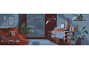 Living room interior at day & night, a Decorative Illustration by Good Studio (Thumbnail 5 of 5)