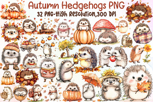 Autumn Hedgehogs Clipart, an Illustration by Sublimation Artist
