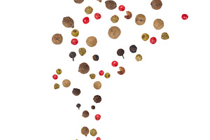 Multicolored peppercorns, including black, allspice, pink and gr, a Food & Drink Photo by ndanko