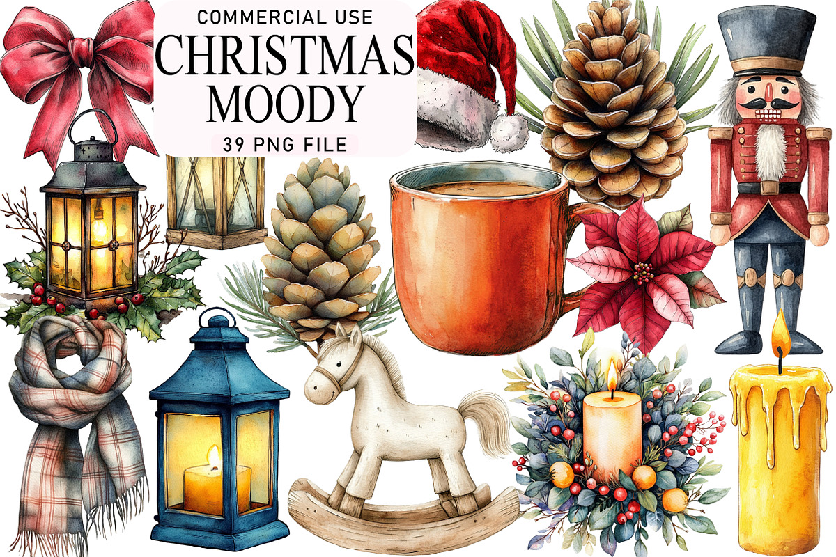 Watercolor Moody Christmas Clipart, an Illustration by Daily.Designs (Photo 1 of 5)