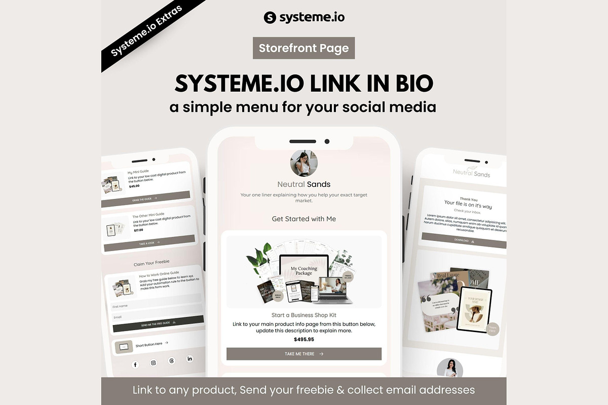 Systeme.io Neutral Sands Link in Bio, a Landing Page Template by Hayley's Digital Hub (Photo 1 of 10)