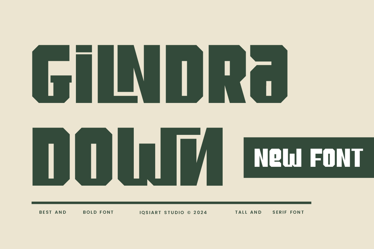 Gilndra Down - Thick & Bold Font, a Sans Serif Font by Iqsiart Studio (Photo 1 of 7)