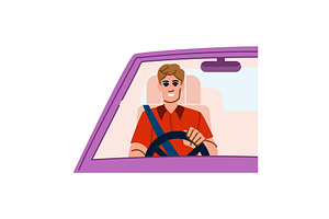 Smiling man driving a car wearing, a Transportation Illustration by pikepicture