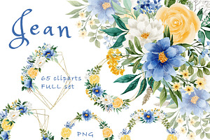 Navy Yellow Floral Clipart