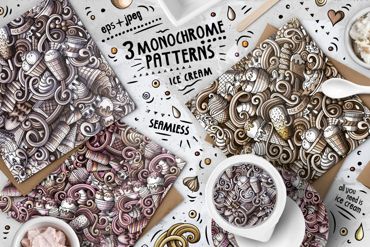Ice Cream Seamless Patterns Pack, a Pattern Graphic by BALABOLKA (Photo 4 of 5)