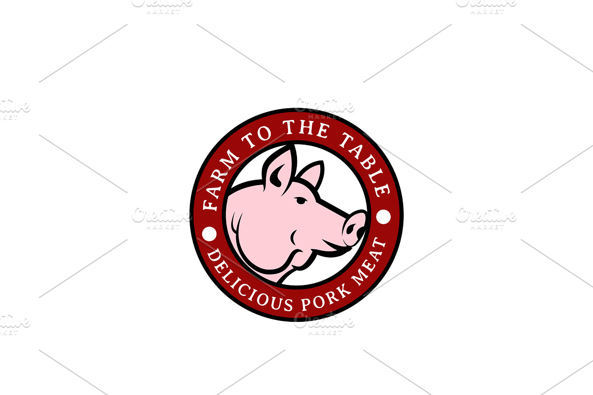 Pork Meat and Pig Farm Badge, a Branding & Logo Template by AlvinStd
