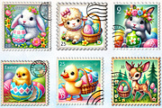 Easter Animals Postage Stamp Clipart, a Seasonal Illustration by Rose Art (Thumbnail 3 of 3)