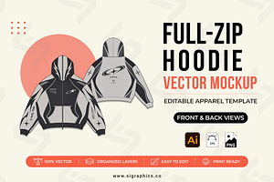 Full-Zip Hoodie Vector Template