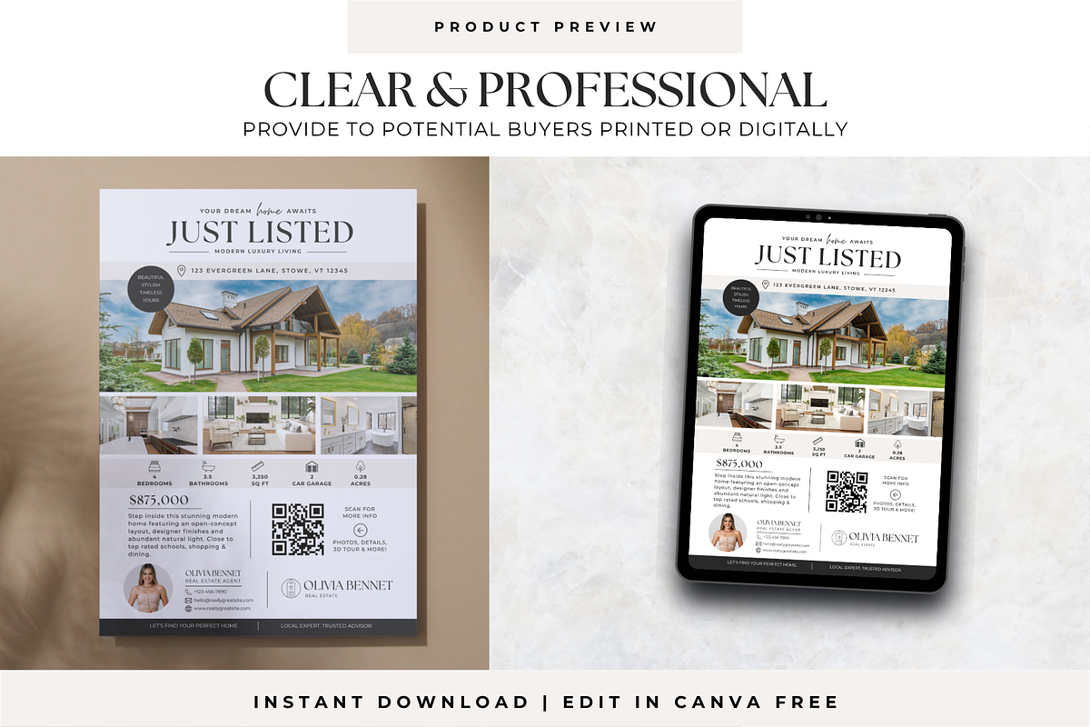 Real Estate Just Listed Flyer Canva, a Flyer Template by BrandhavenStudio (Photo 3 of 11)