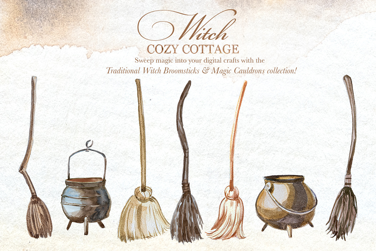 Authentic Cozy Witch Cottage Clipart, a Seasonal Illustration by ArtCreationsDesign (Photo 6 of 23)