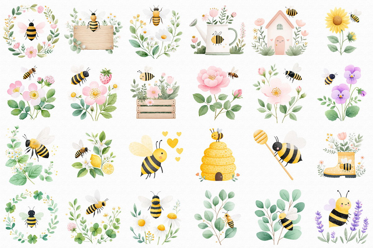 Charming Honey Bee Garden Clipart Se, an Illustration by Libby Wishes (Photo 5 of 7)