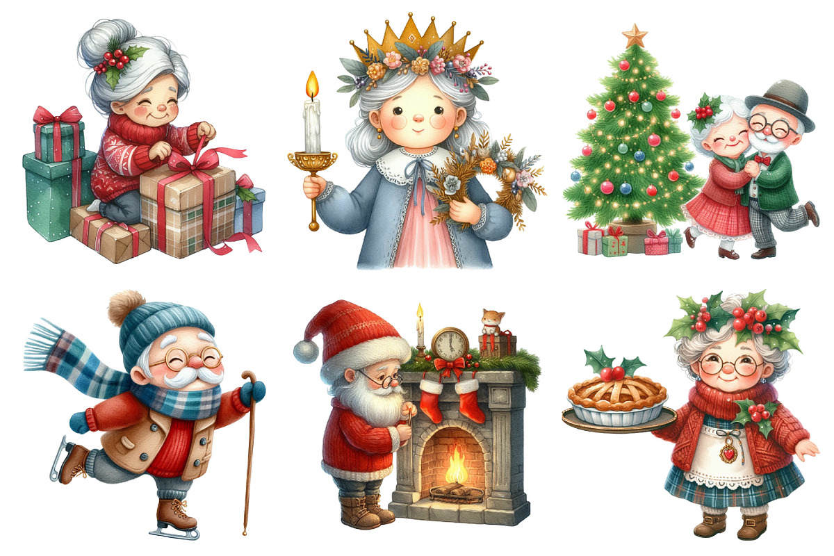 Christmas Elderly Clipart Set, an Illustration by Daily.Designs (Photo 3 of 5)