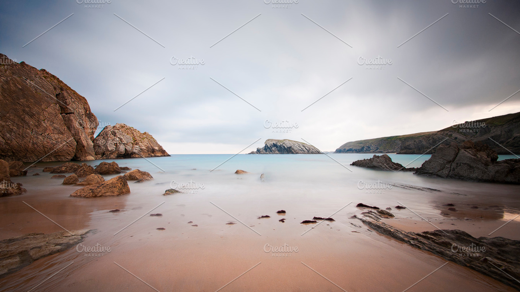 Long exposure photography on a beach containing beach, sea, and stone, a Nature Photo by Irantzu Arbaizagoitia