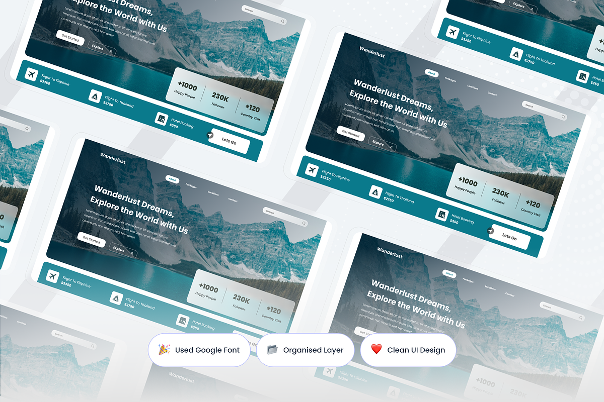 Wanderlust Travel Agency Hero Header, an UI Kit Template by SquidPixey (Photo 2 of 3)