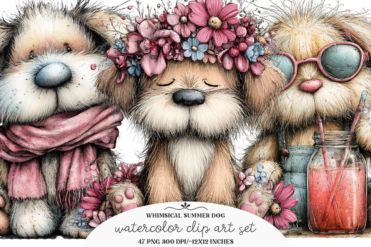 Whimsical Summer Dog Clipart, an Illustration by GatewayDesign (Photo 1 of 3)