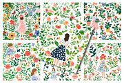 Garden spring girls seamless pattern, an Illustration by SinaCreation (Thumbnail 5 of 6)