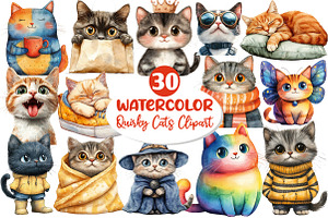Watercolor Cats Clipart, an Illustration by Dream Creation