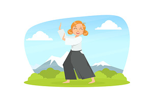 Kid Asian Martial Art Fighter, Girl, a Sport Illustration by TopVectors