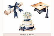 Watercolor Graduation Clipart PNG, a Decorative Illustration by illuztrate (Thumbnail 3 of 7)