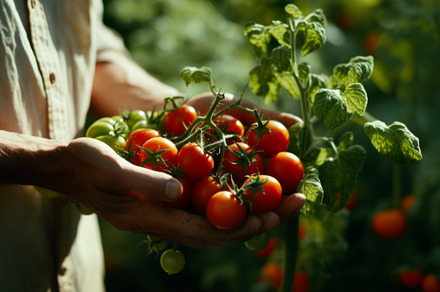 Fresh organic tomato and tomatoes cherry in farmers hands, a Food & Drink Photo by Natalia Klenova's Shop