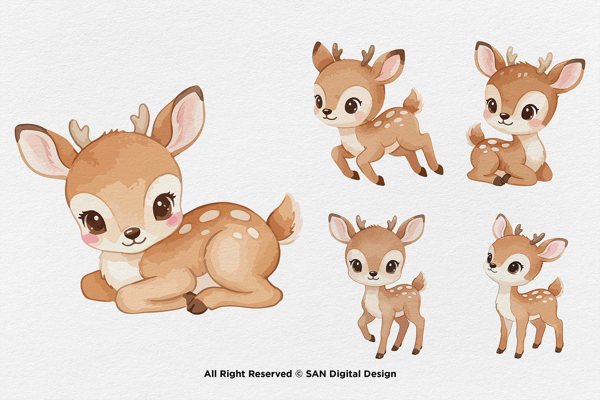 15 Bundle Watercolor Baby Deer Stag, an Animal Illustration by Morspective (Photo 6 of 8)