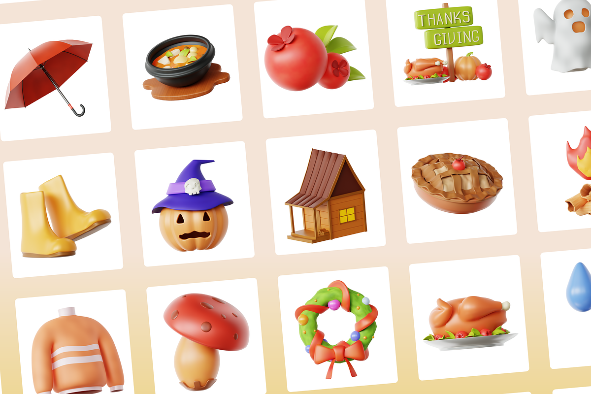 3D Fall (Autumn) Icons, a Scene 3D Model by Flat Icons (Photo 6 of 8)