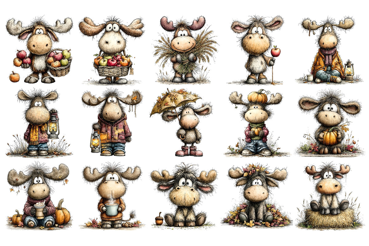 Whimsical Autumn Moose Clipart, a Seasonal Illustration by Nicolle's Colorful Art (Photo 2 of 3)