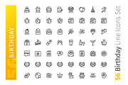 Birthday Line Icons Set, an Outline Icon by Voysla's Shop (Thumbnail 2 of 4)