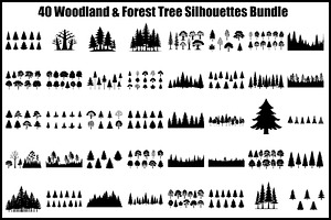 Woodland & Forest Tree Silhouettes B, an Illustration by jahid234