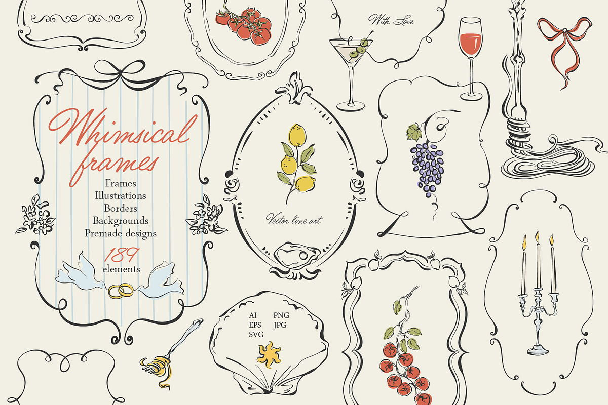 Whimsical Frames Hand Drawn Line Art, a Decorative Illustration by Berentine.art (Photo 1 of 14)