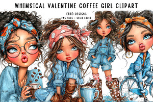 Whimsical valentine coffee girl clip, an Illustration by CreationArt