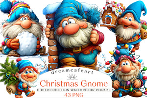 Funny Christmas Gnome Clipart Bundle, an Illustration by DreamCafeArt