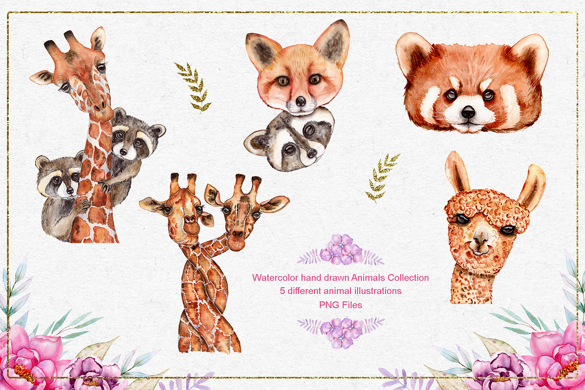 Watercolor Animals anf Flowers, an Animal Illustration by TanataDesign (Photo 3 of 13)